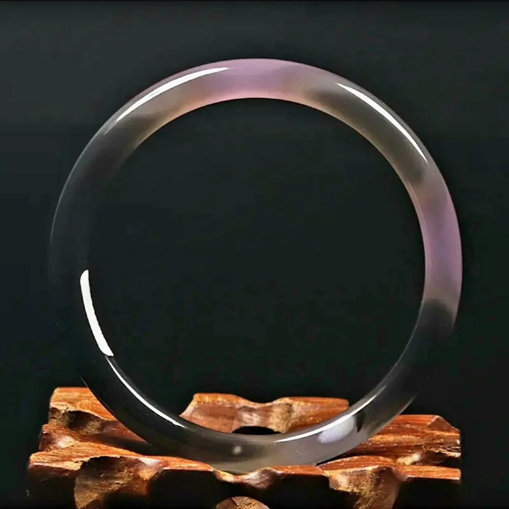 Natural Agate Chalcedony Quartz Lavender Purple Brown Gemstone Bangle Bracelet